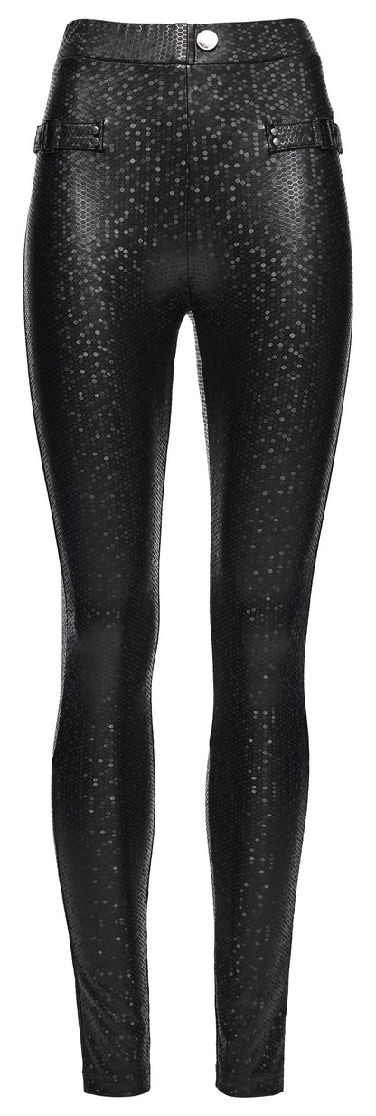 Leggings im Gothic-Cyberpunk-Lederlook Alien Skin Leggings mit Wabenmuster und Riemendetails von Punk Rave