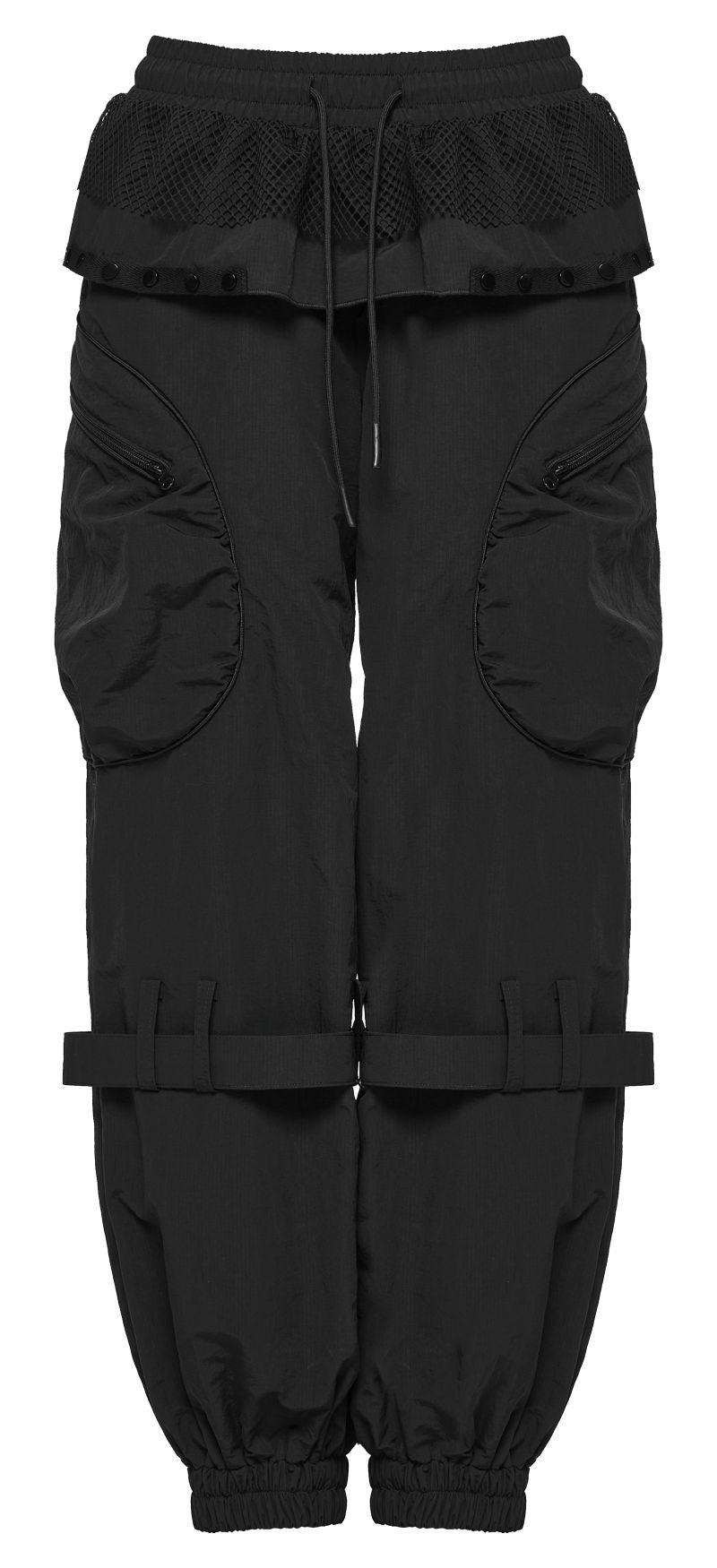Schwarze, weite Hose Spaceship Cargo Pants mit Schößchenbund und vielen Taschen von Punk Rave