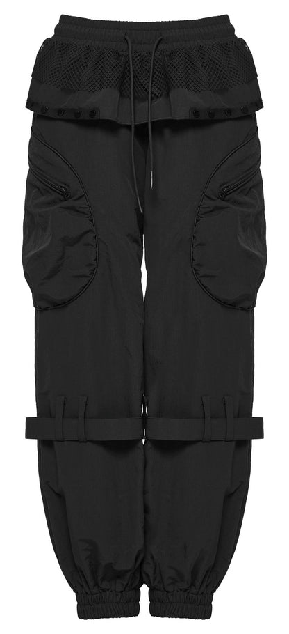 Schwarze, weite Hose Spaceship Cargo Pants mit Schößchenbund und vielen Taschen von Punk Rave