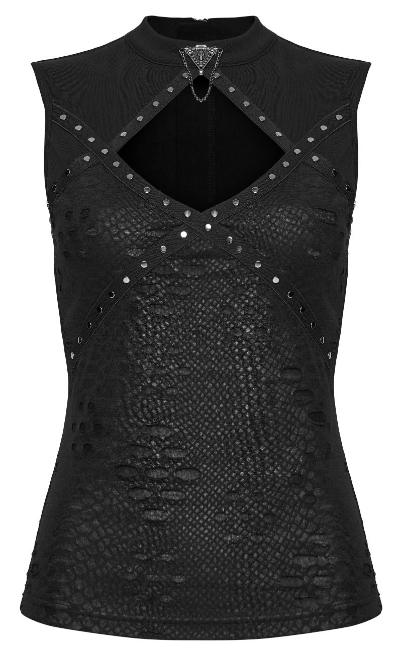 Ärmelloses Oberteil Naiad Top im Dark-Punk-Stil mit Cut-out-Ausschnitt und Nieten von Punk Rave