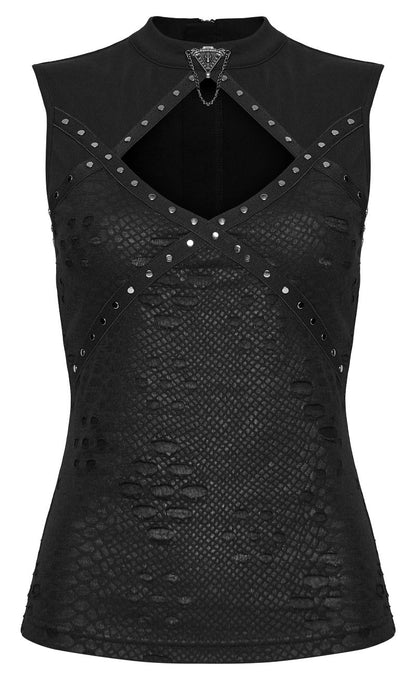 Ärmelloses Oberteil Naiad Top im Dark-Punk-Stil mit Cut-out-Ausschnitt und Nieten von Punk Rave