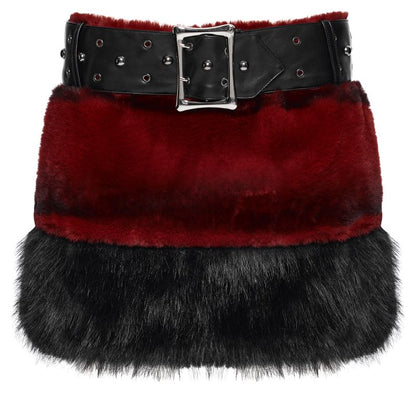 Schwarze/Roter Minirock Hex Fur Blood Red Skirt mit Kunstfell von Punk Rave