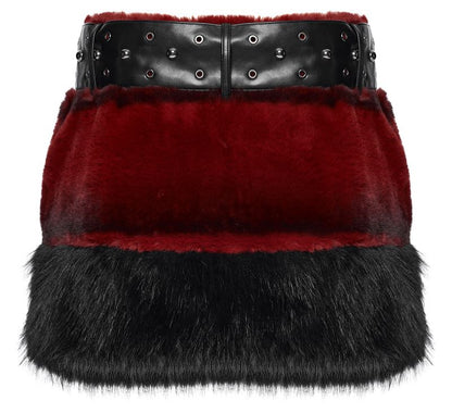 Schwarze/Roter Minirock Hex Fur Blood Red Skirt mit Kunstfell von Punk Rave