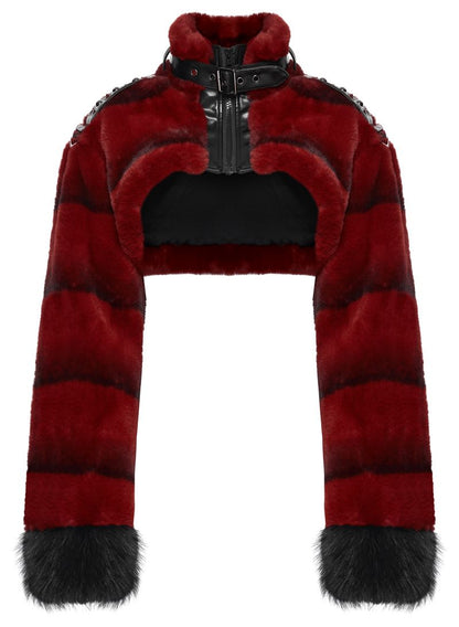 Schwarz/Rote Bolerojacke Hex Fur Blood Red Crop Jacket mit Kunstleder von Punk Rave