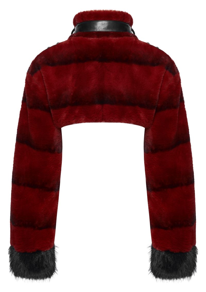 Schwarz/Rote Bolerojacke Hex Fur Blood Red Crop Jacket mit Kunstleder von Punk Rave