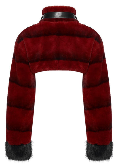 Schwarz/Rote Bolerojacke Hex Fur Blood Red Crop Jacket mit Kunstleder von Punk Rave