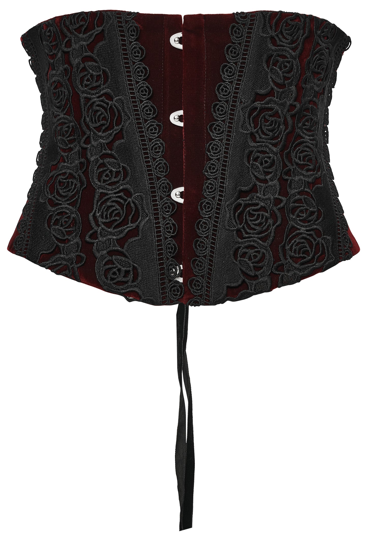 Taillengürtel im Korsettstil ROSE ROUGE WAIST CORSET aus rotem Samtstoff von Punk Rave