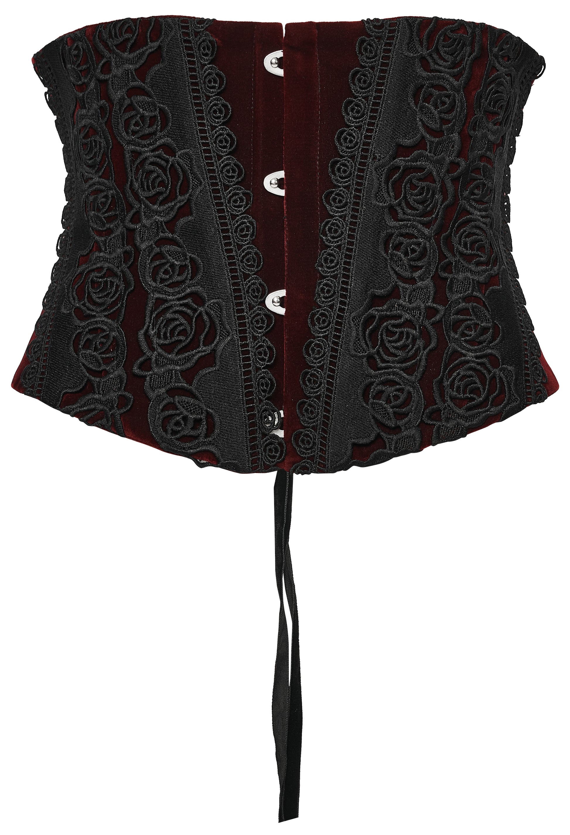 Taillengürtel im Korsettstil ROSE ROUGE WAIST CORSET aus rotem Samtstoff von Punk Rave