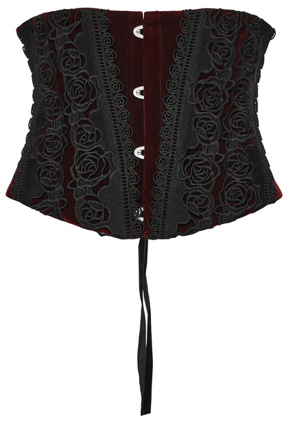 Taillengürtel im Korsettstil ROSE ROUGE WAIST CORSET aus rotem Samtstoff von Punk Rave