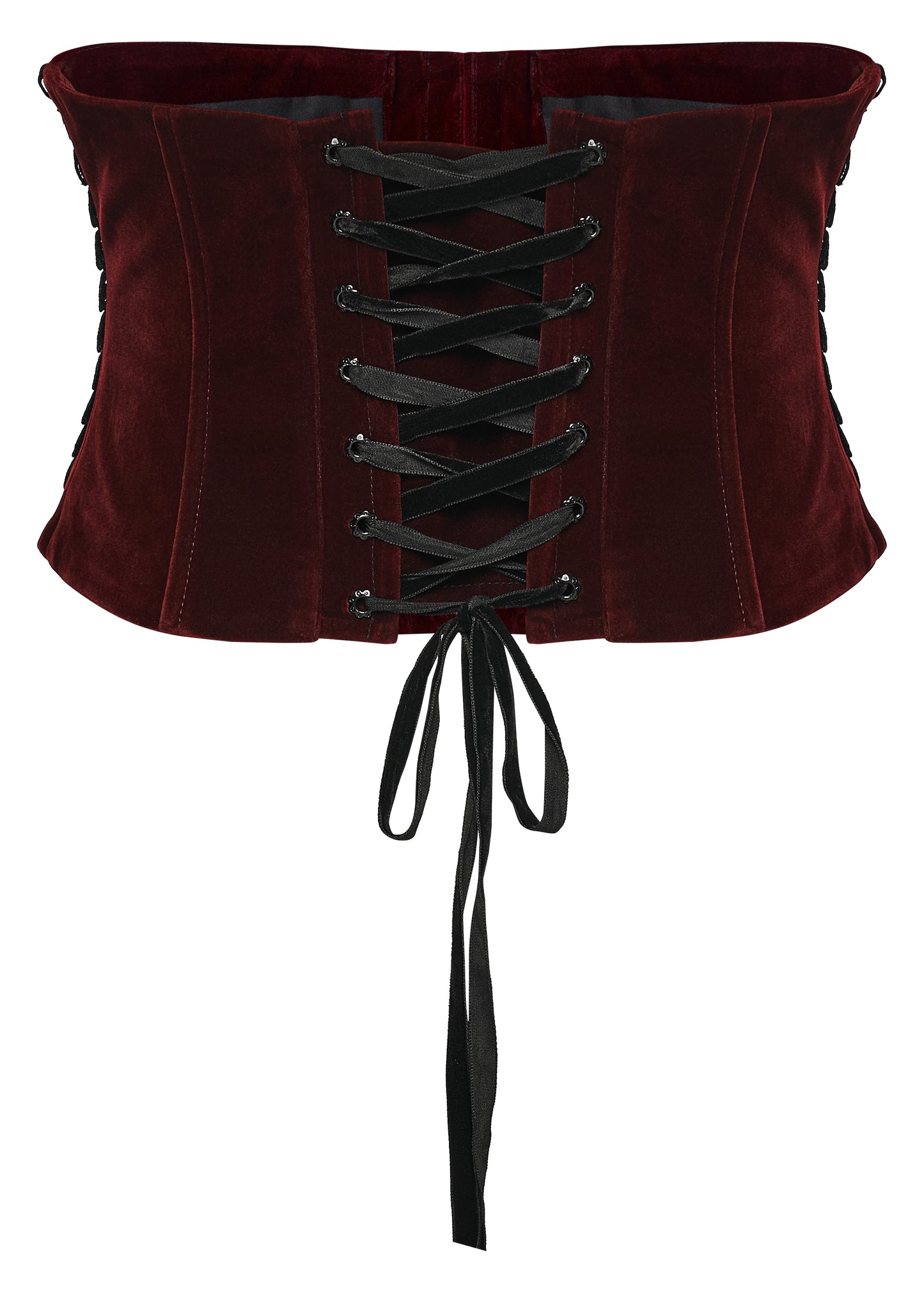 Taillengürtel im Korsettstil ROSE ROUGE WAIST CORSET aus rotem Samtstoff von Punk Rave