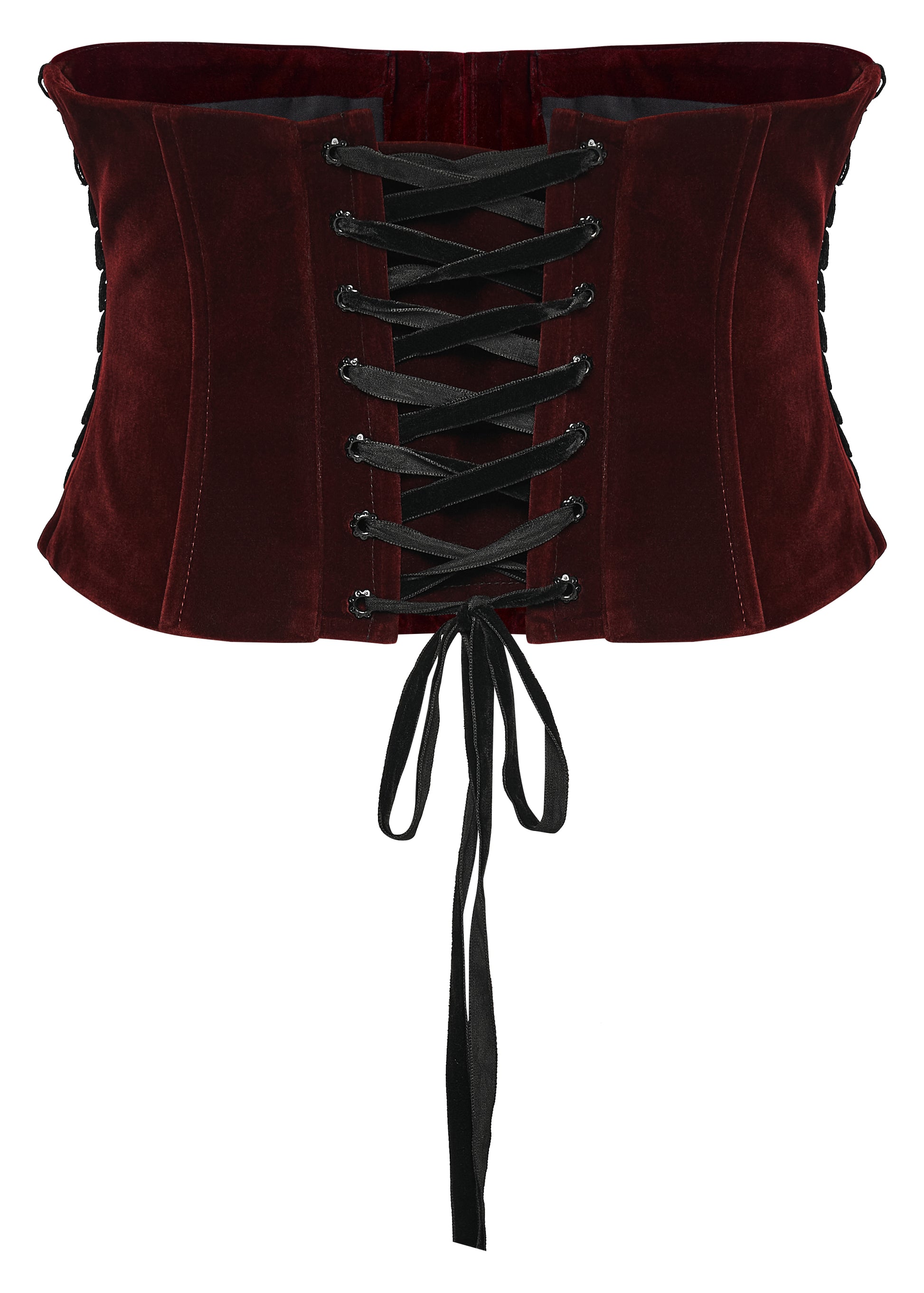 Taillengürtel im Korsettstil ROSE ROUGE WAIST CORSET aus rotem Samtstoff von Punk Rave