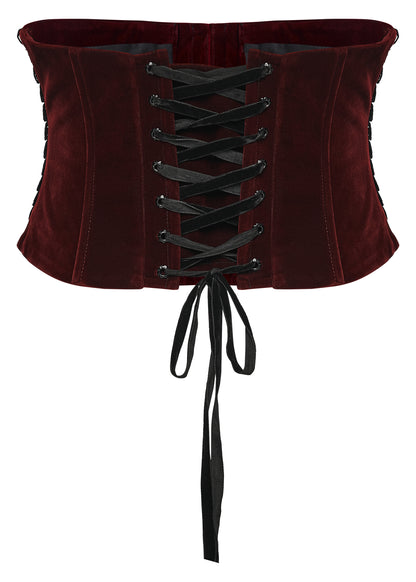 Taillengürtel im Korsettstil ROSE ROUGE WAIST CORSET aus rotem Samtstoff von Punk Rave