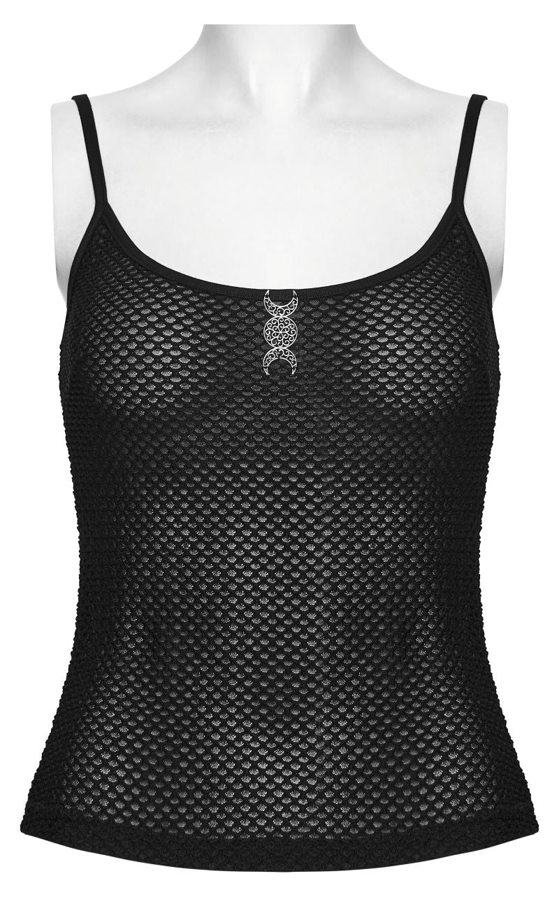 Schwarzes Gothic-Camisole-Top Mermaid Mesh Camisole Top aus transparentem Strick von Punk Rave