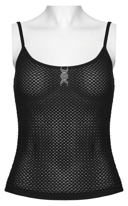 Schwarzes Gothic-Camisole-Top Mermaid Mesh Camisole Top aus transparentem Strick von Punk Rave