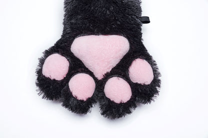 Schwarze, flauschige Handschuhe CUTE KITTEN PAW GLOVES mit pinken Pfoten von Punk Rave