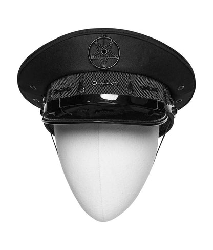 Schwarze Military-Gothic-Schirmmütze Dark Dominion Officer Hat mit Pentagramm- und Stacheldraht-Details von Punk Rave