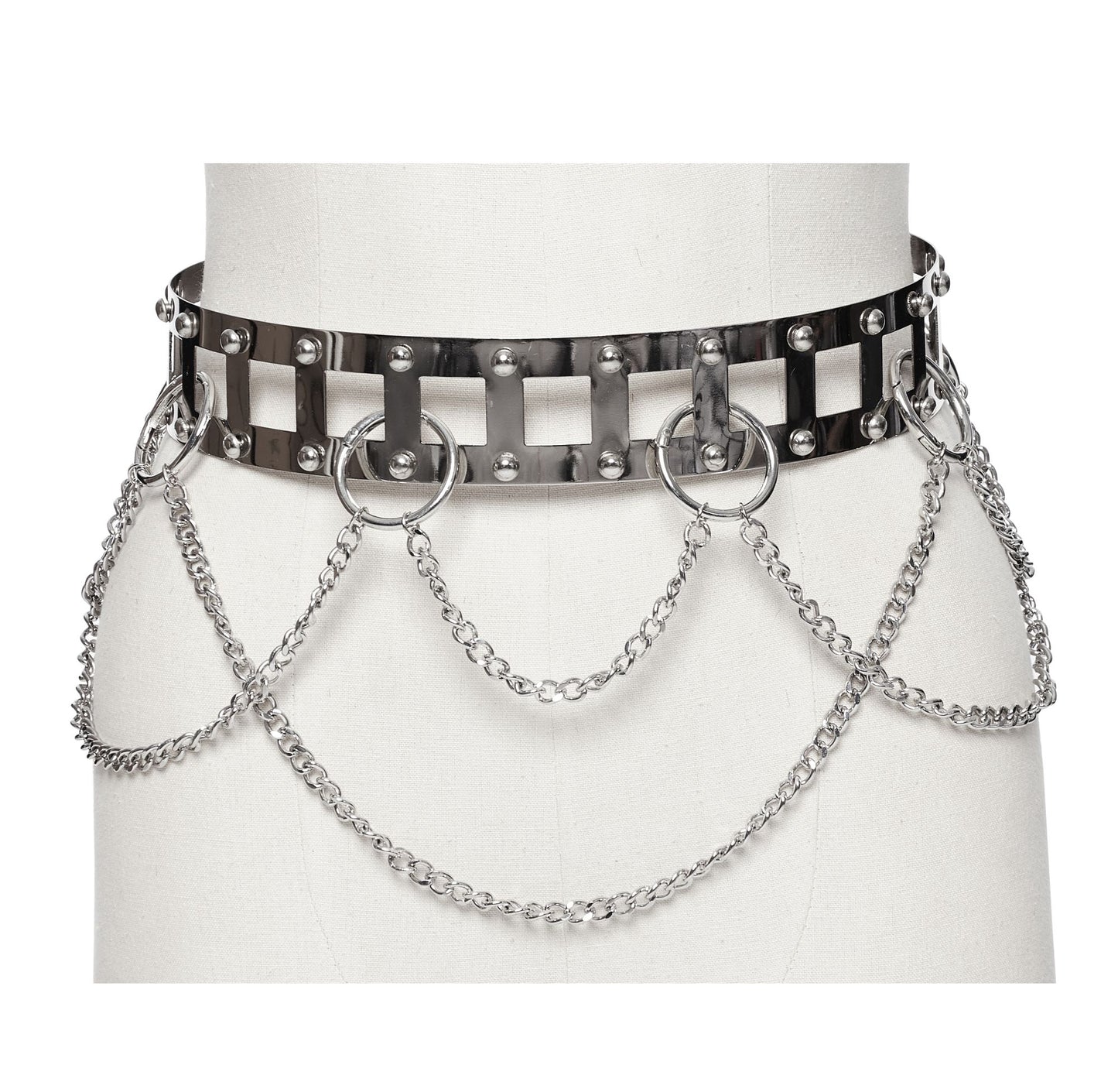 Silberfarbender Gürtel METAL CAGE BELT mit Zierketten von Punk Rave