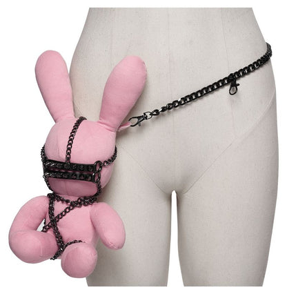 Pinkes Gothic-Hasen-Accessoire Pink Bondage Bunny Familiar mit Ketten und Maske mit Nietenbesatz von Punk Rave