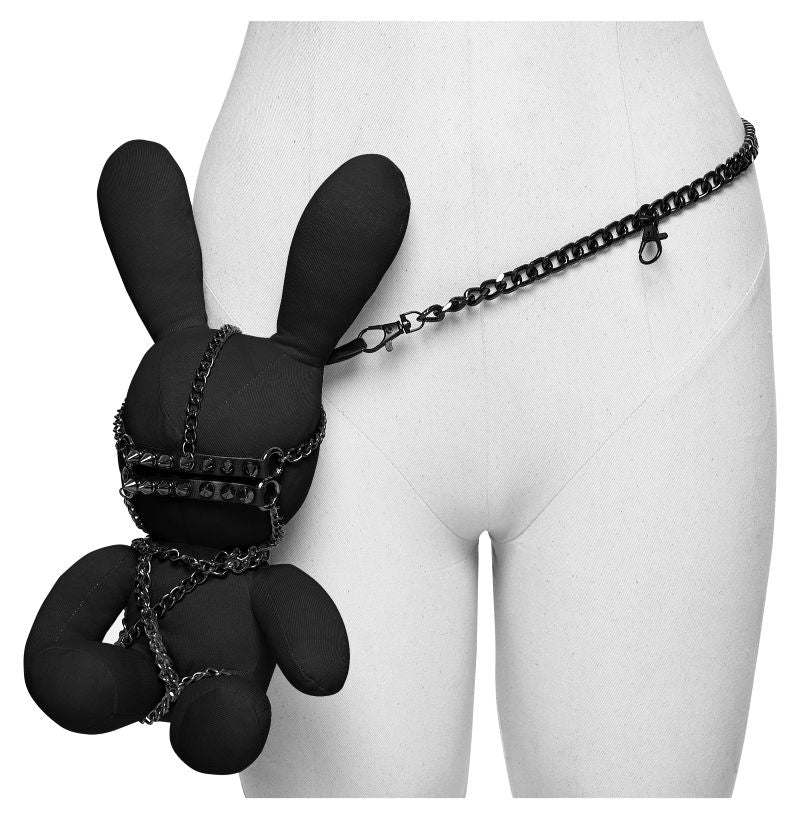 Schwarzes Gothic-Hasen-Accessoire Black Bondage Bunny Familiar mit Ketten und Maske mit Nietenbesatz von Punk Rave