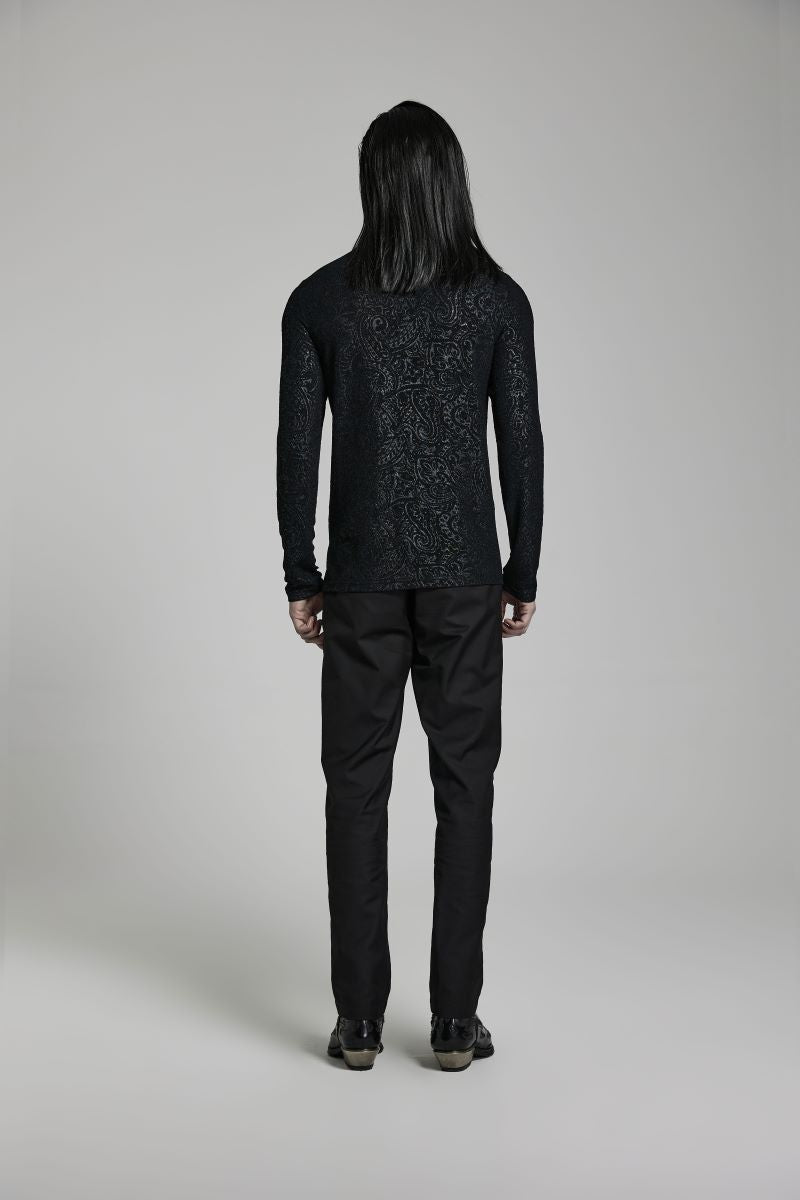 Schwarzes Langarmshirt Rafael Top mit floralem Muster von Punk Rave