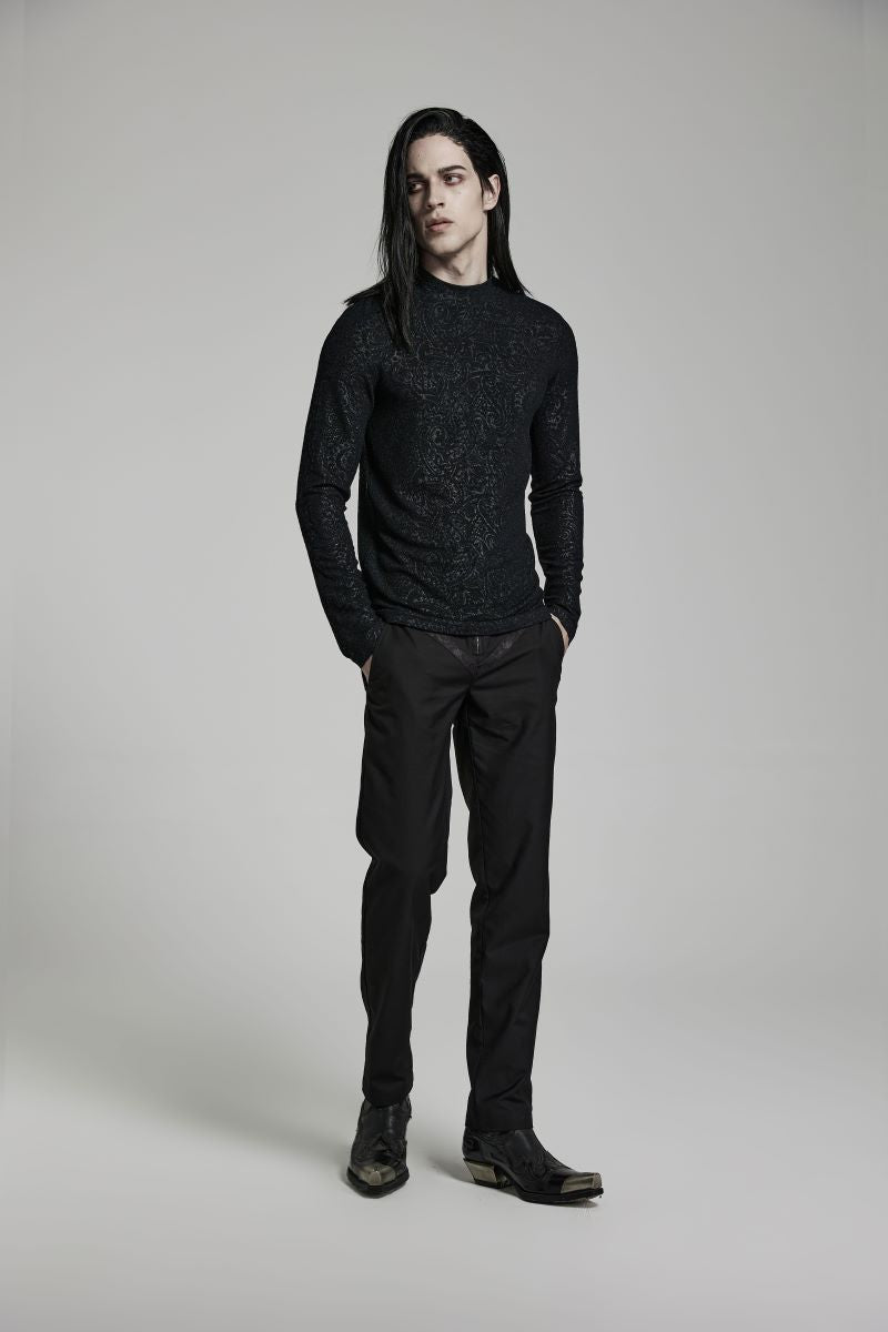 Schwarzes Langarmshirt Rafael Top mit floralem Muster von Punk Rave