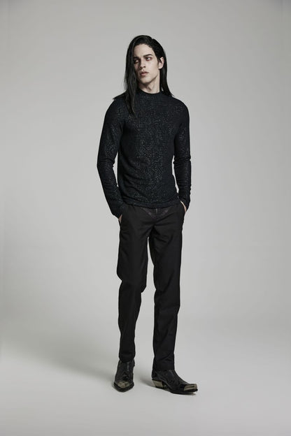 Schwarzes Langarmshirt Rafael Top mit floralem Muster von Punk Rave