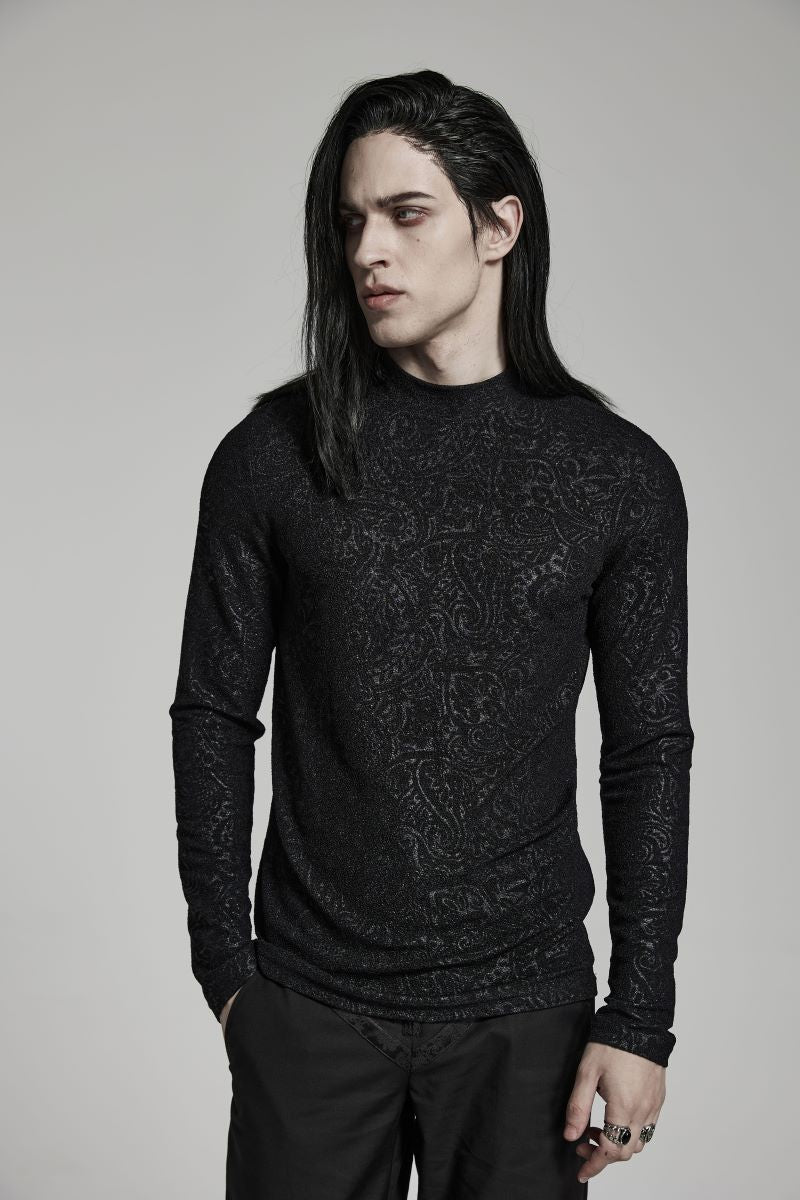 Schwarzes Langarmshirt Rafael Top mit floralem Muster von Punk Rave