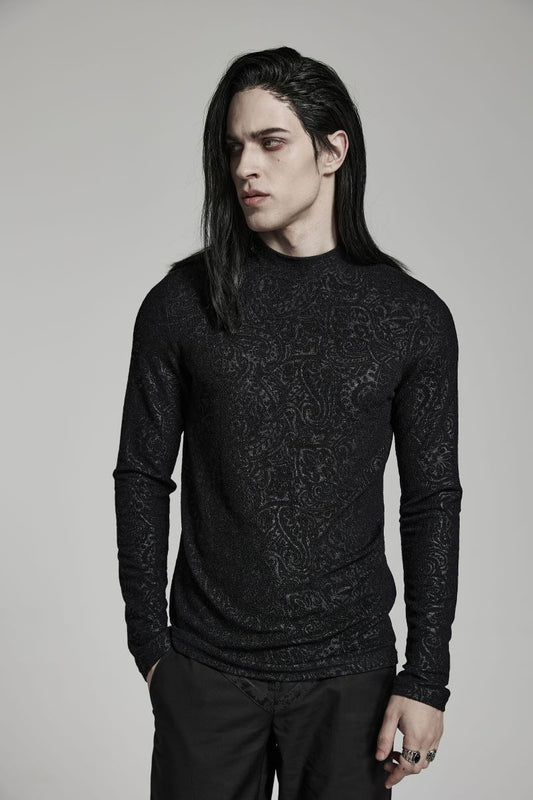 Schwarzes Langarmshirt Rafael Top mit floralem Muster von Punk Rave