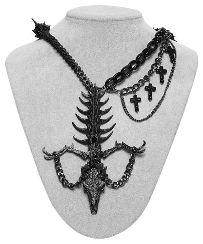 Gothic-Fantasy-Halsschmuck The Witcher Choker mit schwarzem Drachenskelett-Anhänger, Ketten und Kreuz-Anhängern von Punk Rave