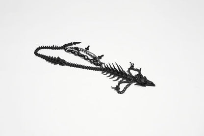 Gothic-Fantasy-Halsschmuck The Witcher Choker mit schwarzem Drachenskelett-Anhänger, Ketten und Kreuz-Anhängern von Punk Rave
