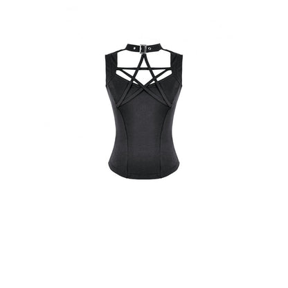 Schwarzes, enges Oberteil Occult Star Top mit Pentagrammschnürung und Chokerdetail von Dark In Love
