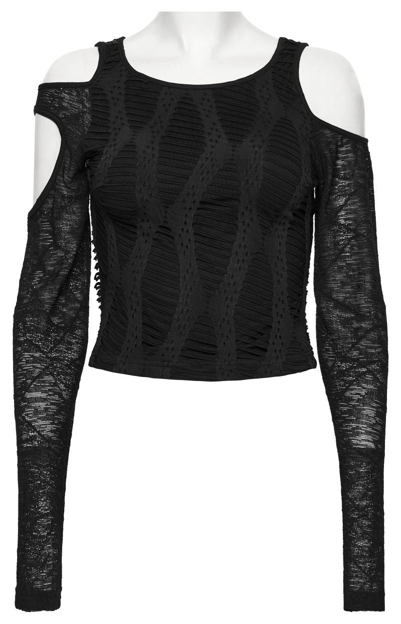 Schwarzes Langarmshirt Dark Renegade Top in asymmetrischem Design von Punk Rave