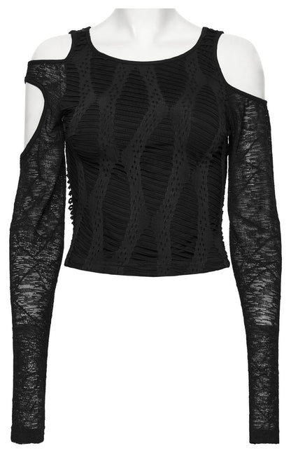 Schwarzes Langarmshirt Dark Renegade Top in asymmetrischem Design von Punk Rave
