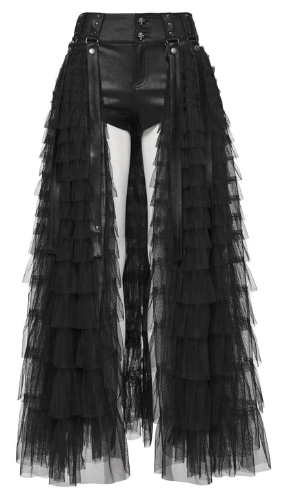 Schwarze kurze Shorts Evernight Faux Leather Shorts mit abnehmbaren Überrock von Punk Rave