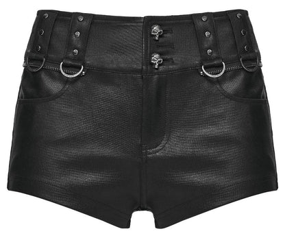 Schwarze kurze Shorts Evernight Faux Leather Shorts mit abnehmbaren Überrock von Punk Rave