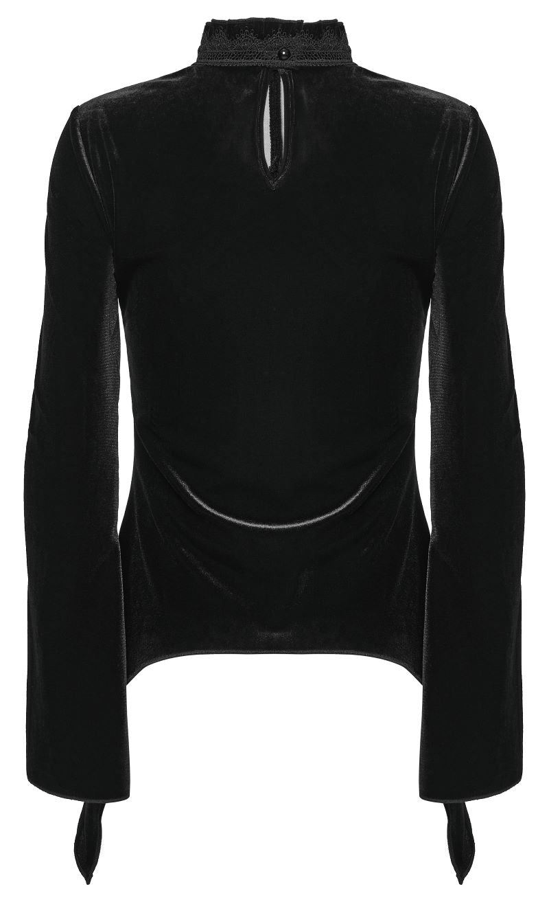 Schwarzes Langarmshirt Queen Of Heart Top mit Samtstoff von Punk Rave