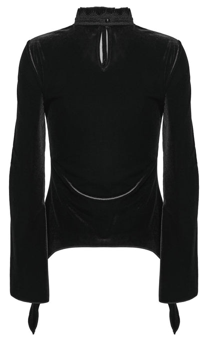 Schwarzes Langarmshirt Queen Of Heart Top mit Samtstoff von Punk Rave