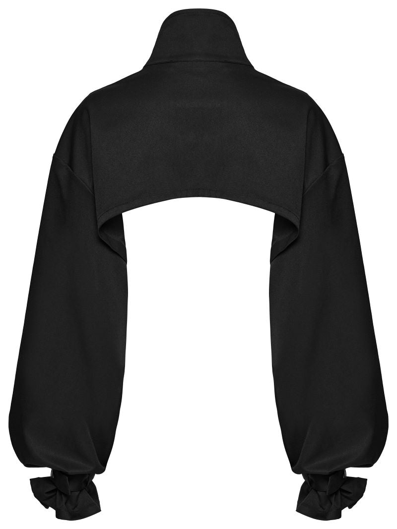 Schwarze Bolerojacke Tactical Dolly Shrug&nbsp; mit großem Reißverschluss and er Vorderseite von Punk Rave