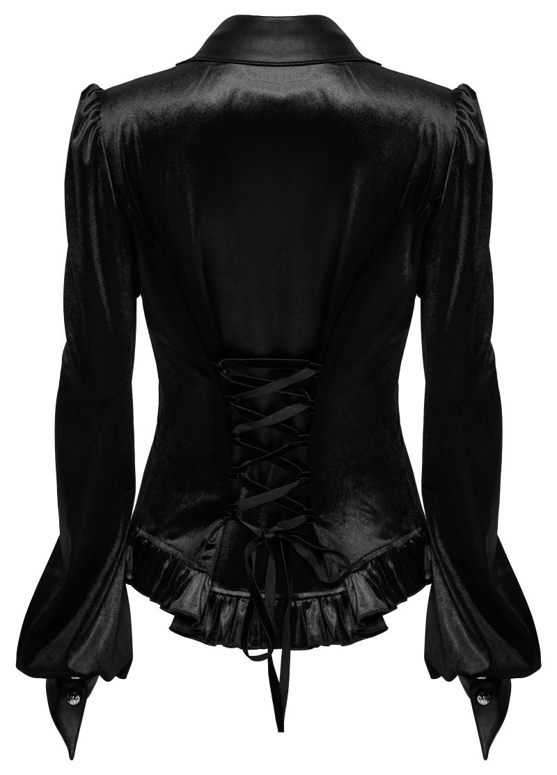 Schwarze Bluse Nemesea Black Velvet Shirt mit Fledermausflügel Kragen von Punk Rave