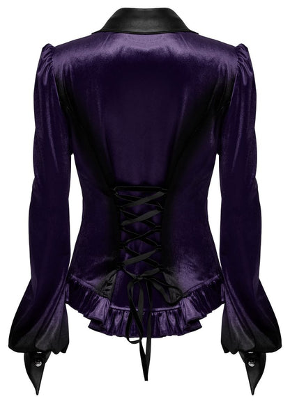 Lilane Bluse Nemesea Gradient Purple Velvet Shirt mit Fledermausflügel Kragen von Punk Rave