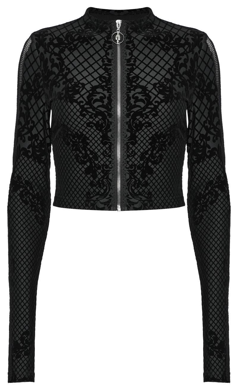 Figurbetontes Oberteil BLOSSOM NOIR TOP mit Reißverschluss und Mesh-Einsatz von Punk Rave