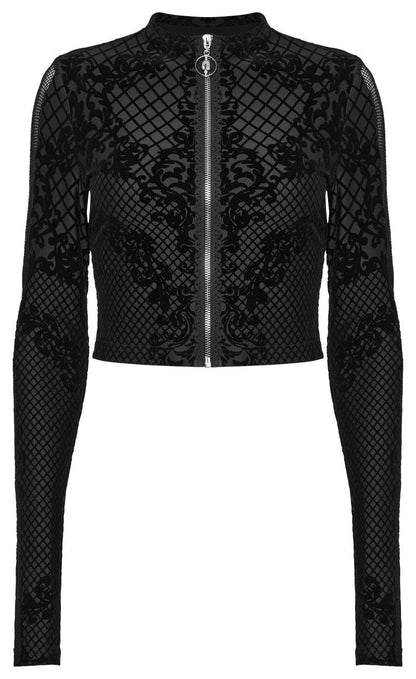 Figurbetontes Oberteil BLOSSOM NOIR TOP mit Reißverschluss und Mesh-Einsatz von Punk Rave