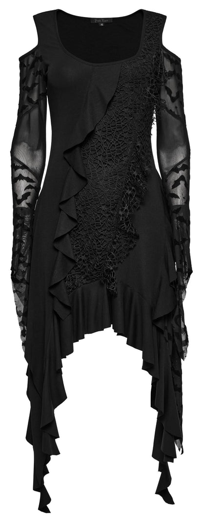 Schwarzes kurzes Kleid Romantic Dystopia Dress mit Meshärmeln von Punk Rave