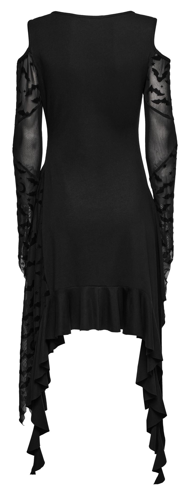 Schwarzes kurzes Kleid Romantic Dystopia Dress mit Meshärmeln von Punk Rave