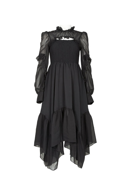 Schwarzes, langärmliges Chiffon-Kleid AURA NOIR DRESS von Punk Rave