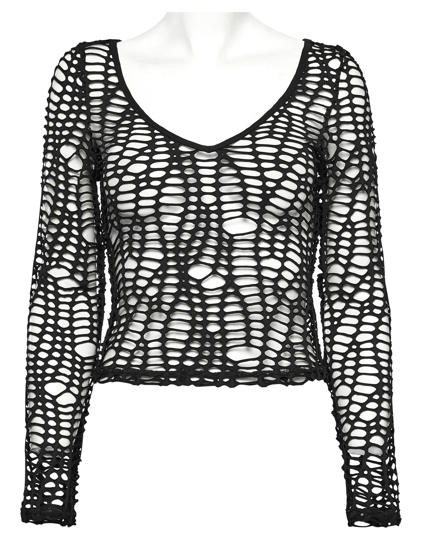 Schwarzes Netzshirt VENUS FLYTRAP MESH TOP im Distressed-Look von Punk Rave