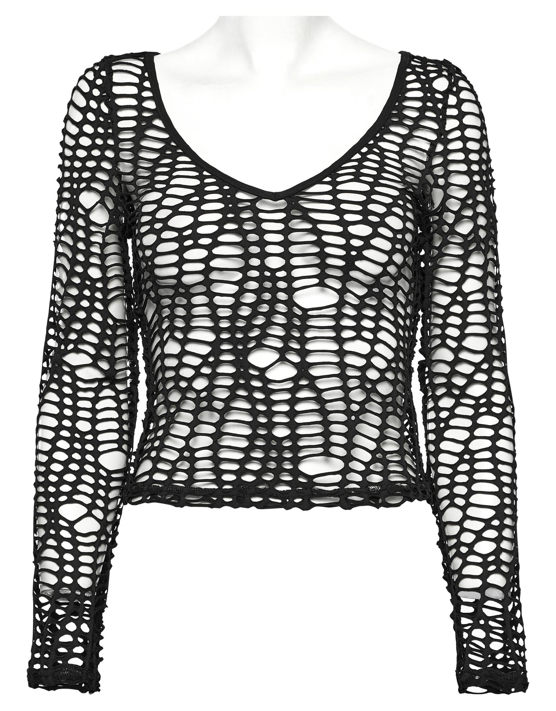 Schwarzes Netzshirt VENUS FLYTRAP MESH TOP im Distressed-Look von Punk Rave