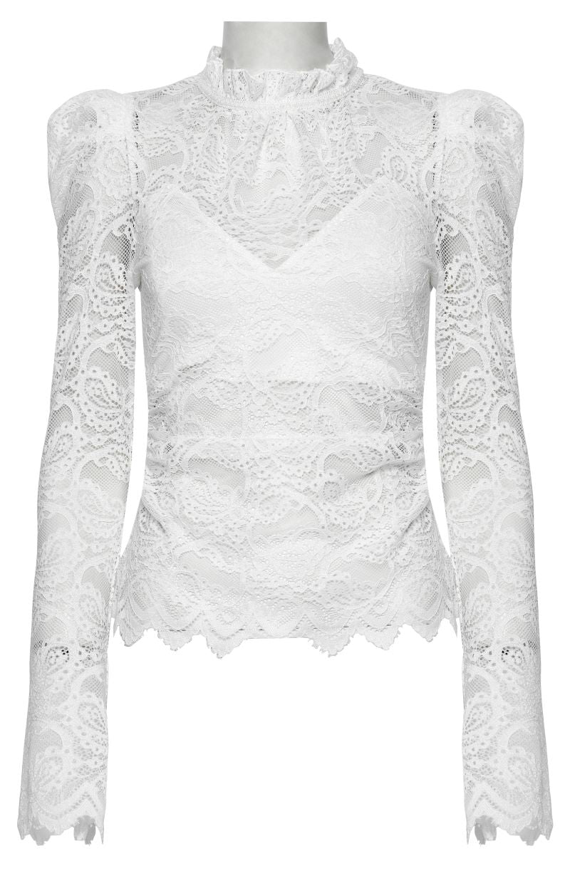 Weißes Spitzenshirt Daydreamer White Lace Top mit Paisley Muster von Punk Rave