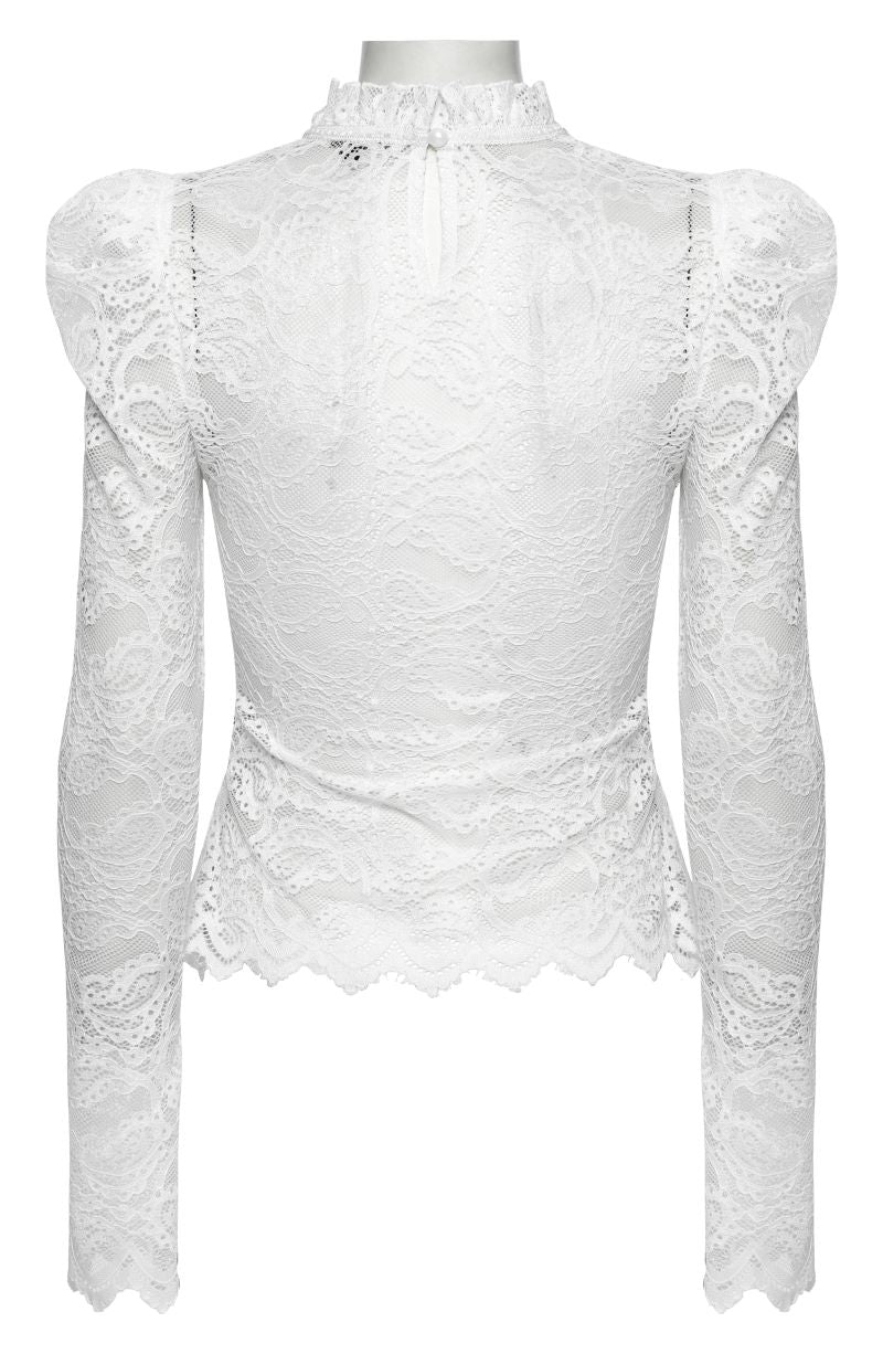 Weißes Spitzenshirt Daydreamer White Lace Top mit Paisley Muster von Punk Rave
