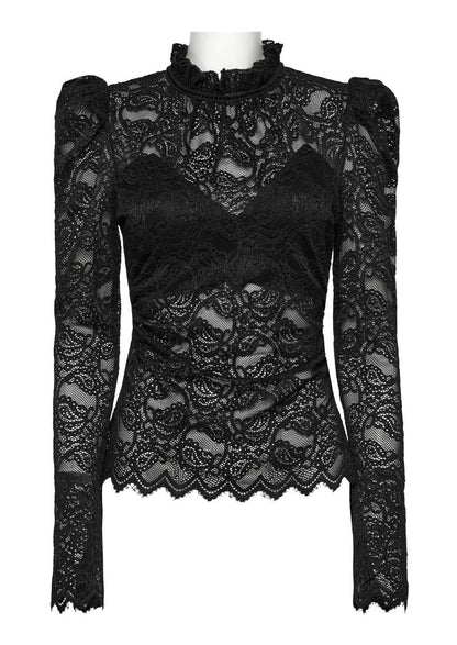 Schwarzes Spitzenshirt Nightdreamer Black Lace Top mit Paisley Muster von Punk Rave